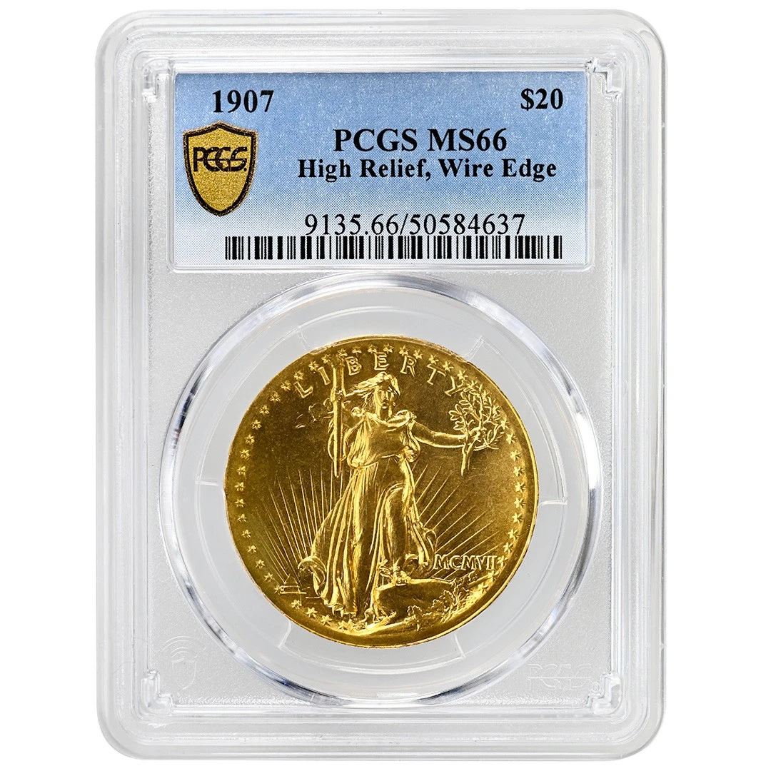 1907 $20 High Relief-Wire Edge St. Gaudens PCGS MS66