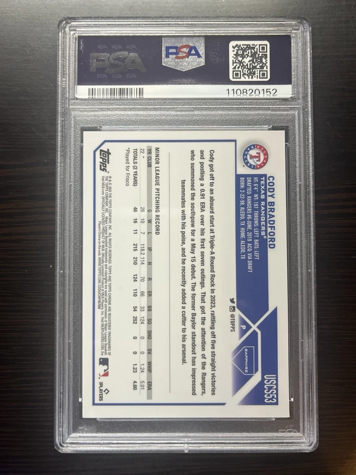 Cody Bradford 2023 Topps Chrome Update Sapphire Gold Refractor RC /50 PSA 10 RC - Image 3 of 3