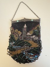 Antique Vintage French 1920's Beaded/jewels Purse Frame Castle And Landscape