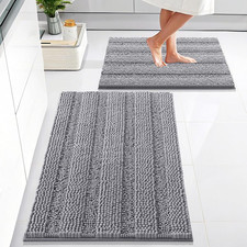 Thick Bathroom Rugs Sets 2 Piece, Soft Absorbent Chenille Striped Bath Mats Area