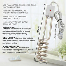 5x Stainless Travel Hot Water System Electric Immersion Water Heater Portable