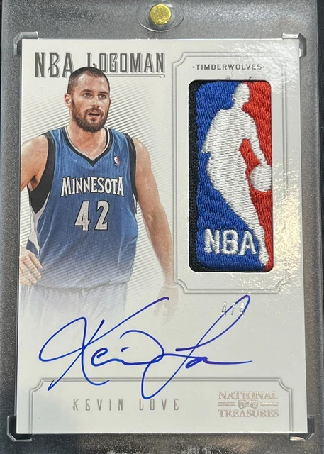 2012-13 Kevin Love NBA National Treasures Game Worn On Card Auto Logoman #4/4