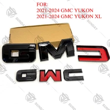Front & Rear Gloss Black Overlay Emblem For GMC Yukon XL 2021-2025 Badge Kit