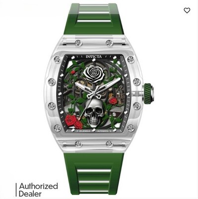 Invicta Men's 42mm Artist Skeleton Roseskull Dragon Automatic Green/Silver Watch