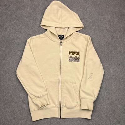 Billabong Hoodie Youth Boys Small Beige Full-Zip Sweatshirt Long Sleeve
