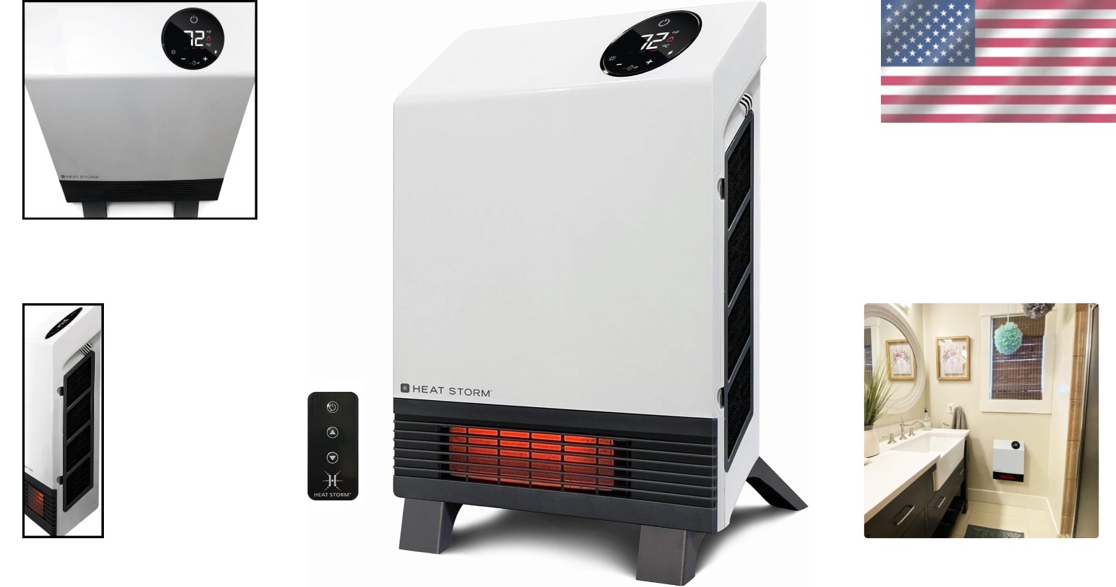 Compact Infrared Quartz Heater with Built-in Thermostat & Remote Control - 1000W