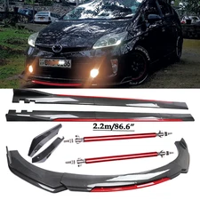 Front Bumper Lip Spoiler/ Body Kit+Side Skirt Carbon Fiber For Toyota Prius