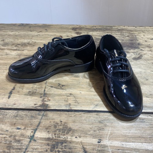Kids NEW 8M Shiny Black Round Toe Lace Up Formal Shoes Wedding Dance Church - Picture 5 of 5