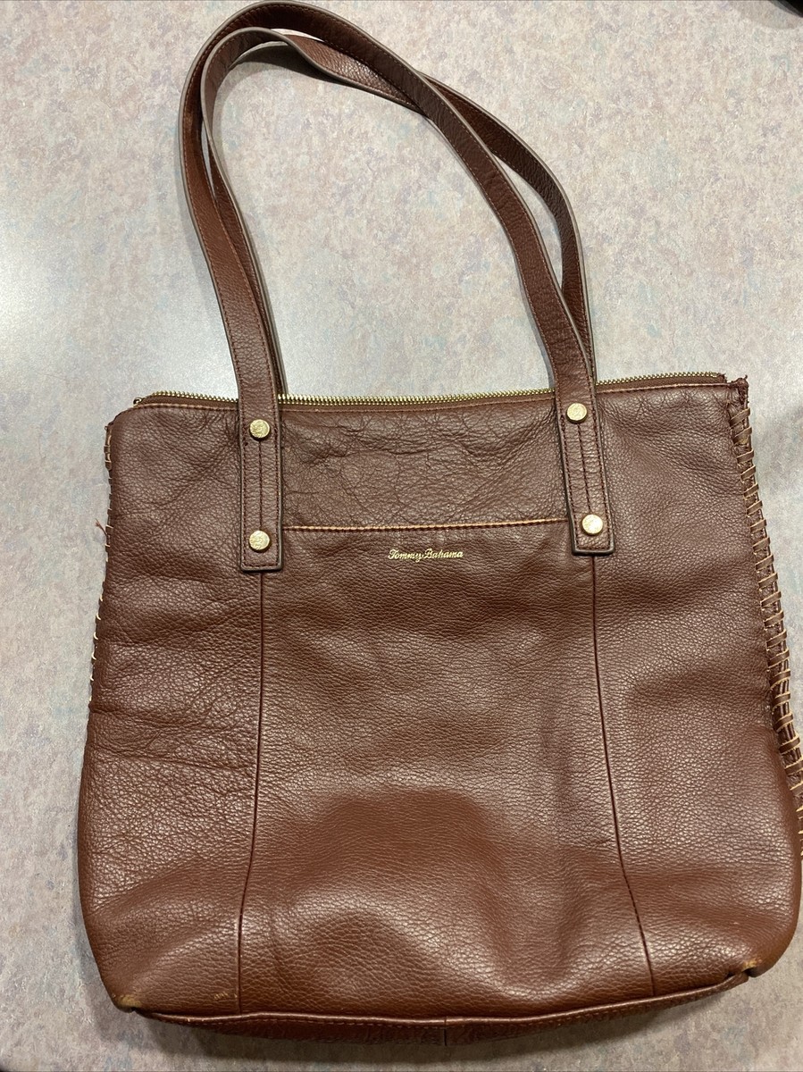 Tommy Bahama Lido Key Brown Leather Bucket Tote Purse, MSRP $178