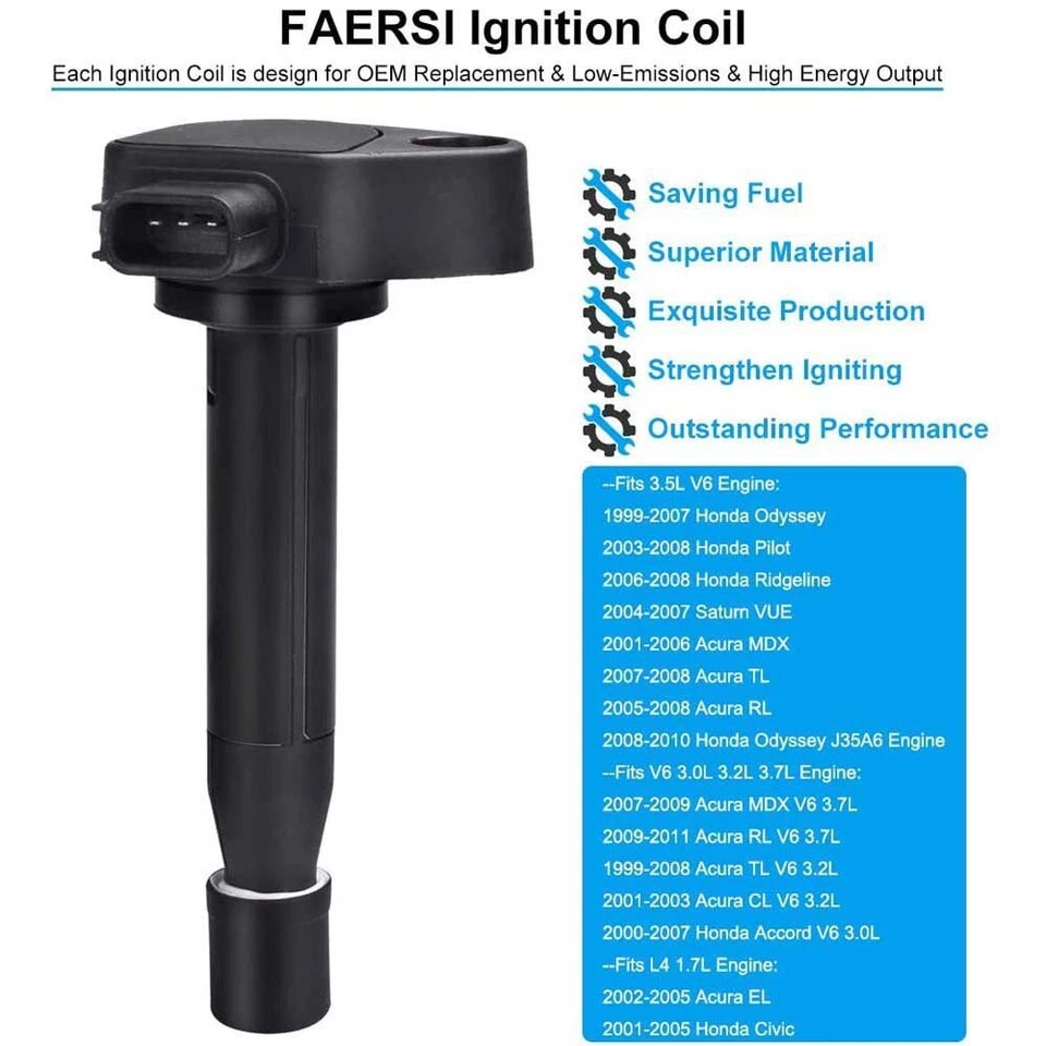 Juego de 6 bobinas de encendido UF242 para 99-09 Honda Accord Odyssey 3.0L 3.2L 3.5L V6 Foto 2 de 4