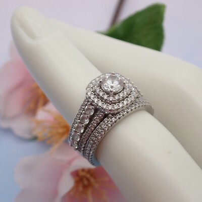 Vintage JCL Sterling Silver CZ Engagement Wedding Band Size