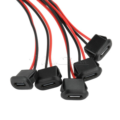5PC Type-C Female Chassis Waterproof 2P Wire Pigtail Cable Extension Power Cable