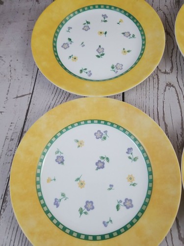 Vintage CorningWare Dinnerware Yellow Rim Green Band Petite Floral Plates-4 - Picture 5 of 12