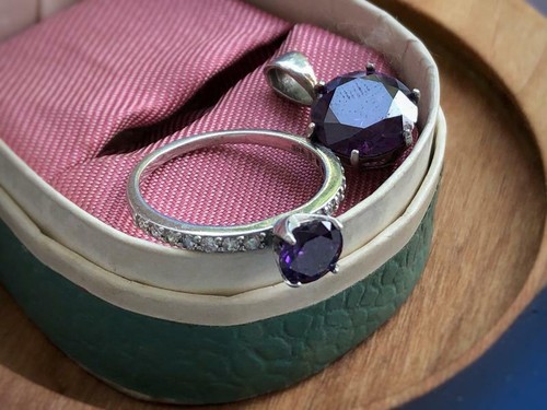 Vintage Set Ring Pendant Silver 925 Soviet Amethyst Stamp Assay Jewelry Ussr - Picture 6 of 11