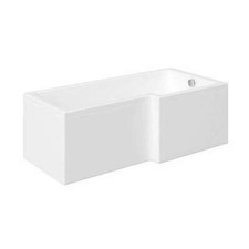L-Shaped 1600 x 850mm Shower Bath & Screen Bathroom Tub Modern White Acrylic