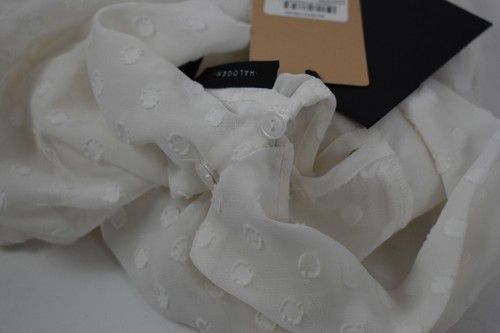 New Halogen Size L Ivory Cloud Tiered Blouse Flowy Layered Polka Dots Top Sheer - Picture 11 of 12