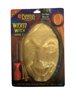 PUMPKIN MASTERS WICKED WITCH Carving Kit Face Insert Carved Pumpkin Halloween