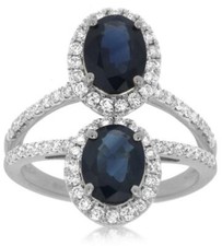 3.61CT DIAMOND  AAA SAPPHIRE 14KT WHITE GOLD OVAL  ROUND DOUBLE HALO FUN RING