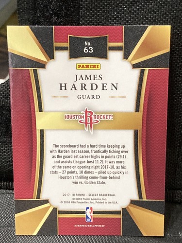 James Harden 2017-18 Select Concourse Base #63 ROCKETS RAW - Picture 2 of 2