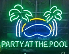 20"x16" Party At The Pool Neon Sign Light Lamp Bar Beer Wall Decor Man Cave C