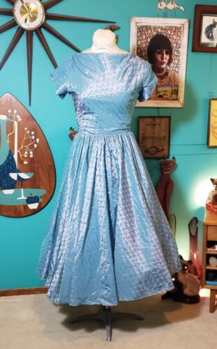 Vtg 1950s New Look Pink Blue Check Iridescent Taffeta Audrey Party Dress VLV S - Picture 2 of 11