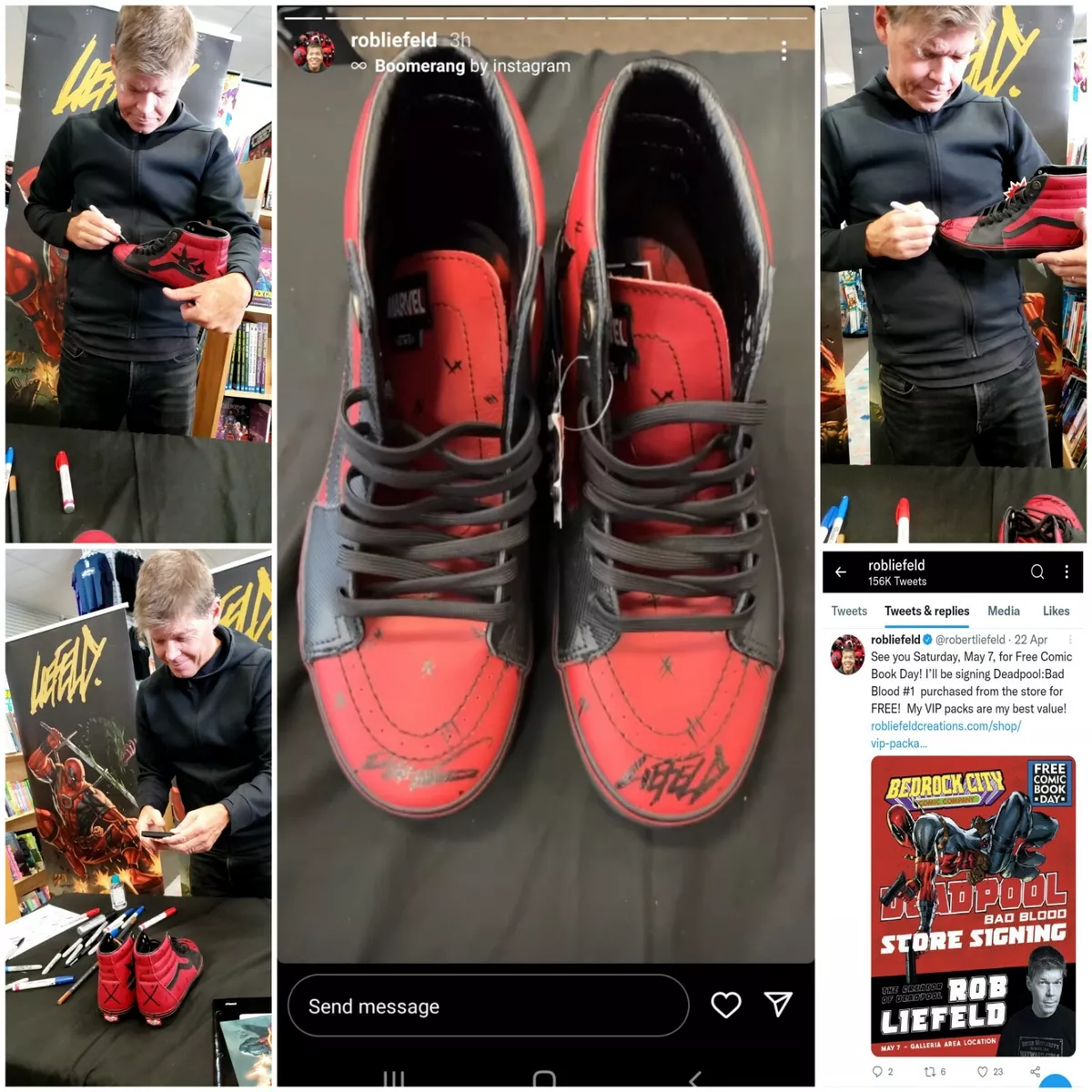 New Van s Sk8 Hi Marvel Deadpool Shoes Men s Sz 9 Women Sz 10.5 Rob Autograph