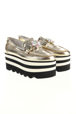 FRANCESCA CONOCI moccasins Metallic Plateau Jewelry Stones 37 gold NEW