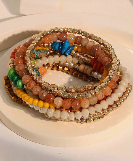 Stackable Gold Multi Small Womens Bracelets Stretch Bohemian Beads Color Bead