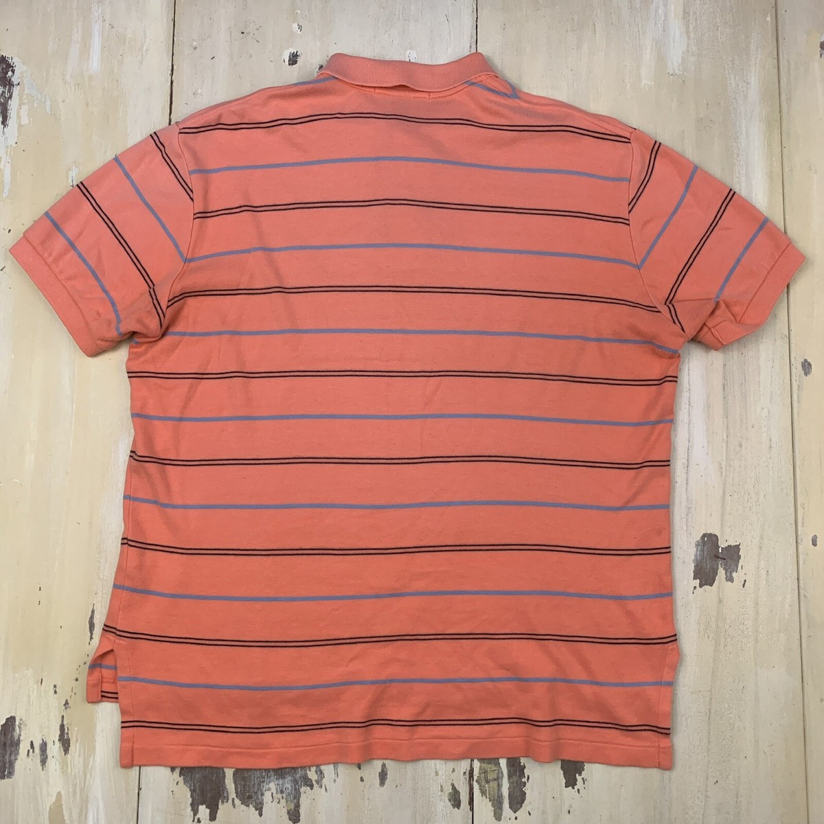POLO RALPH LAUREN - Vtg 80s-90s Salmon Striped Short Sleeve