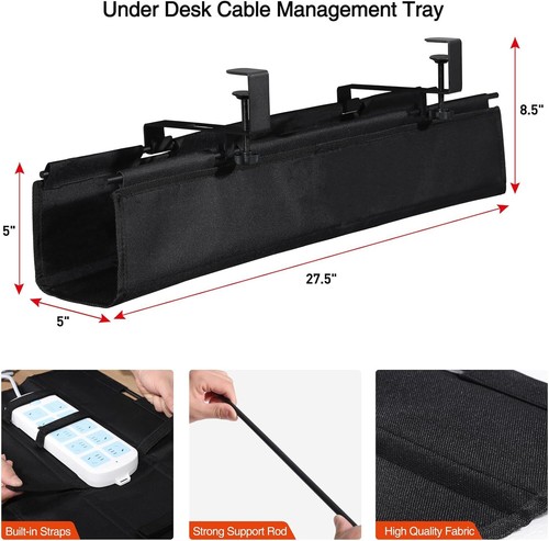Under Desk Cable Management Tray 27.5" - Clamp on Wire and Cable Organizer - Picture 2 of 6