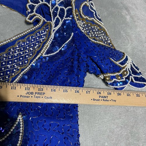Vestido Formal Medianoche Vintage Para Mujer 10 Azul Seda Cuentas Vestido Cóctel Abertura - Imagen 4 de 20