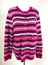 TALBOTS Pink Fair Isle Stripe Lambswool Cardigan Petites Mp Knitted Sweater