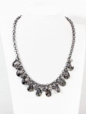 Gunmetal Gray Metallic Teardrop Charm Cluster Statement Necklace Coastal 20 in