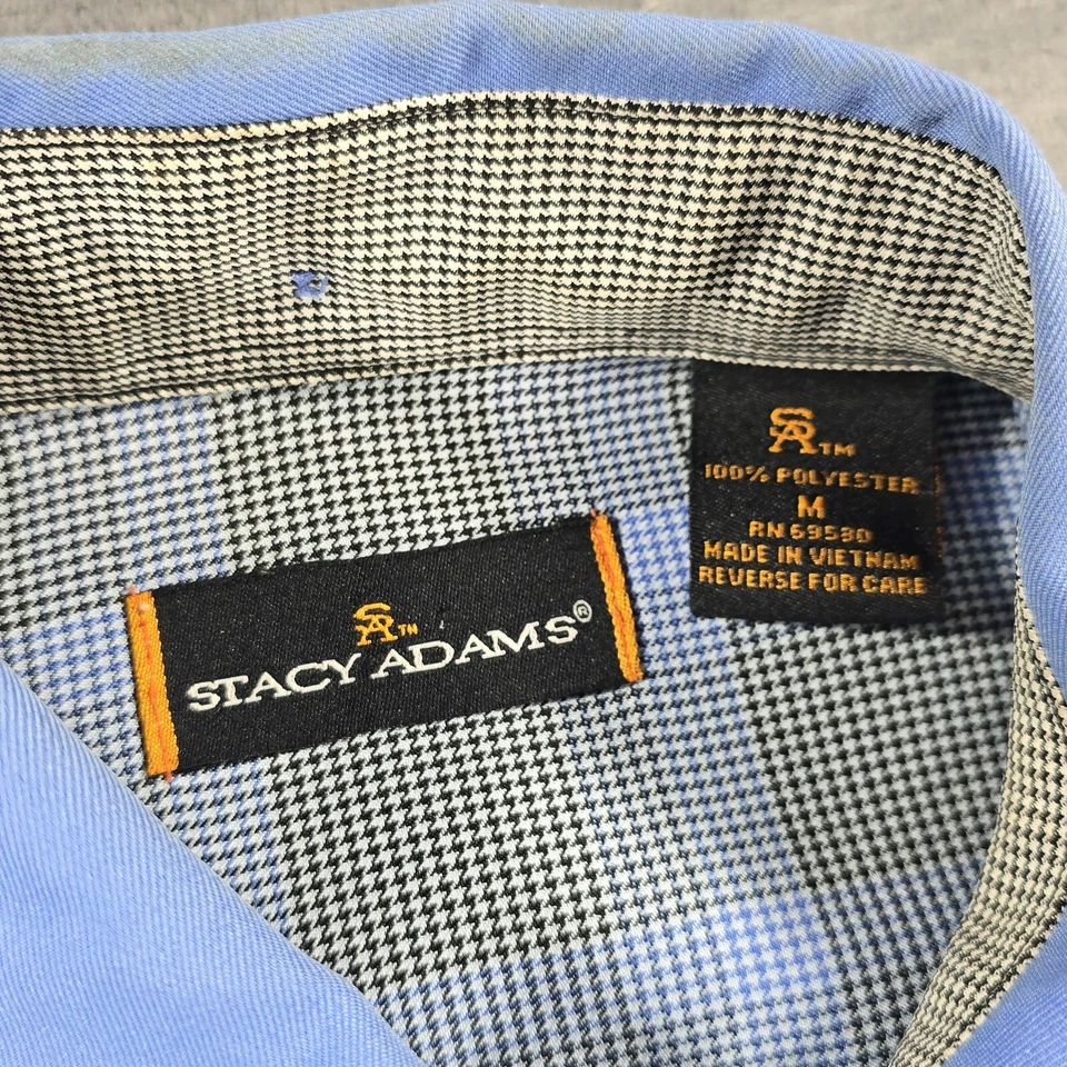 Stacy Adams Button Shirt Mens M Blue Shadow Plaid Classic Retro Dress Casual - Image 3 of 4