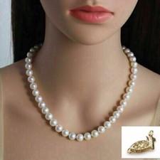 19inch AAAA 8-9mm Exceptional Akoya white pearl Necklace 14K Gold P Clasp