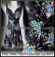 Kate Moss Topshop Navy Blue Pink Green Chiffon Floral Tiered Tea Dress UK 8 36 4