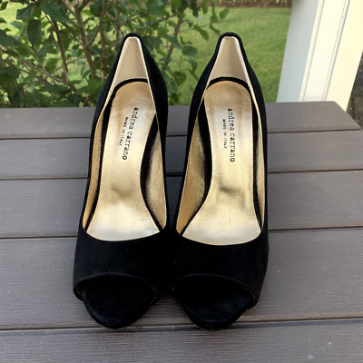 Andrea Carrano Italian Black Suede Peep Toe Heels 38 1/2 / 8 Womens NEW & GORG!!