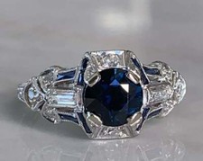 1.40CT Blue Round Cut CZ Art Deco Style Women's Wedding Ring In Solid 925 Silver