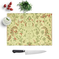An Antique Floral Illustration Chopping Board Glass Textured for Kitchen