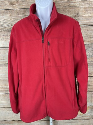 LL Bean Men's Size Large Solid Red Full Zip Polartec Fleece Jacket  3 Pockets