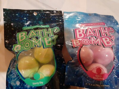 2 Bath Treasures Bath Bombs Fizzies Galactic Vanilla Berry/StarrySky Scented 3pk