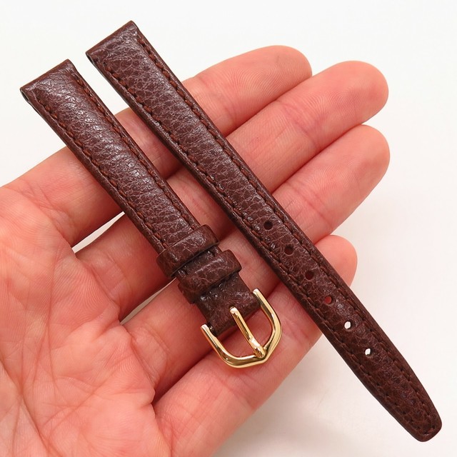 12mm Brown Genuine Leather Gold Tone Stainless Steel Classic Watch Band