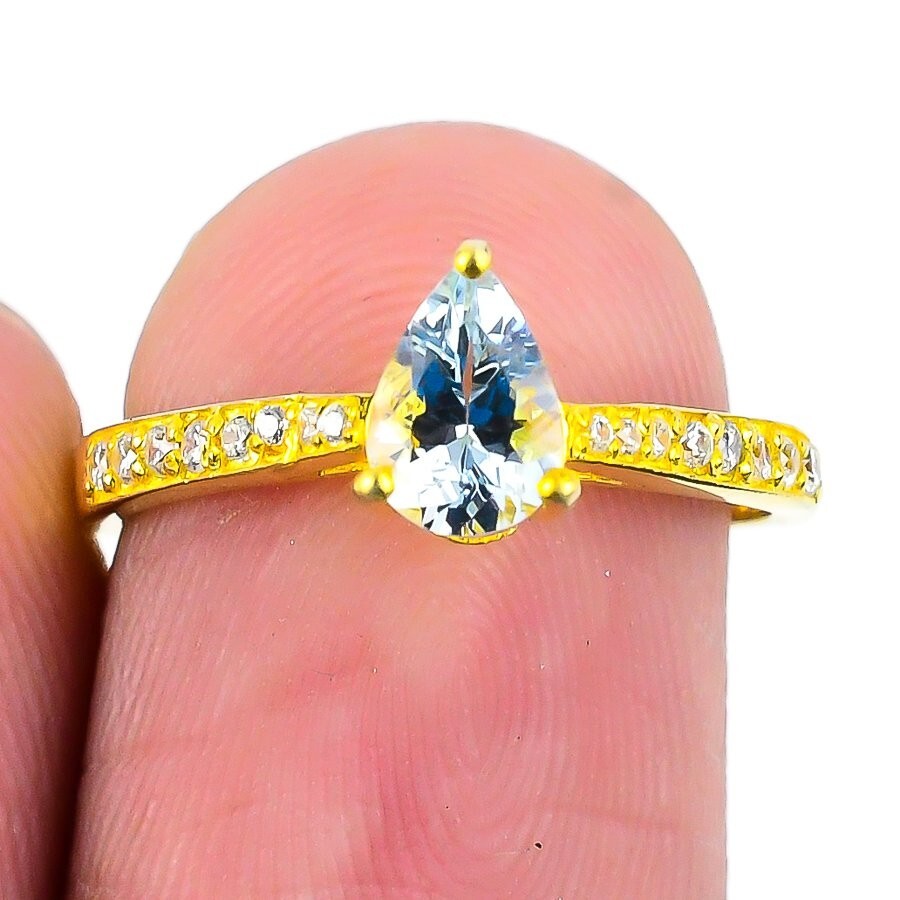 Halloween Deal Aquamarine Gemstone Sterling Silver Art Deco Statement New Ring