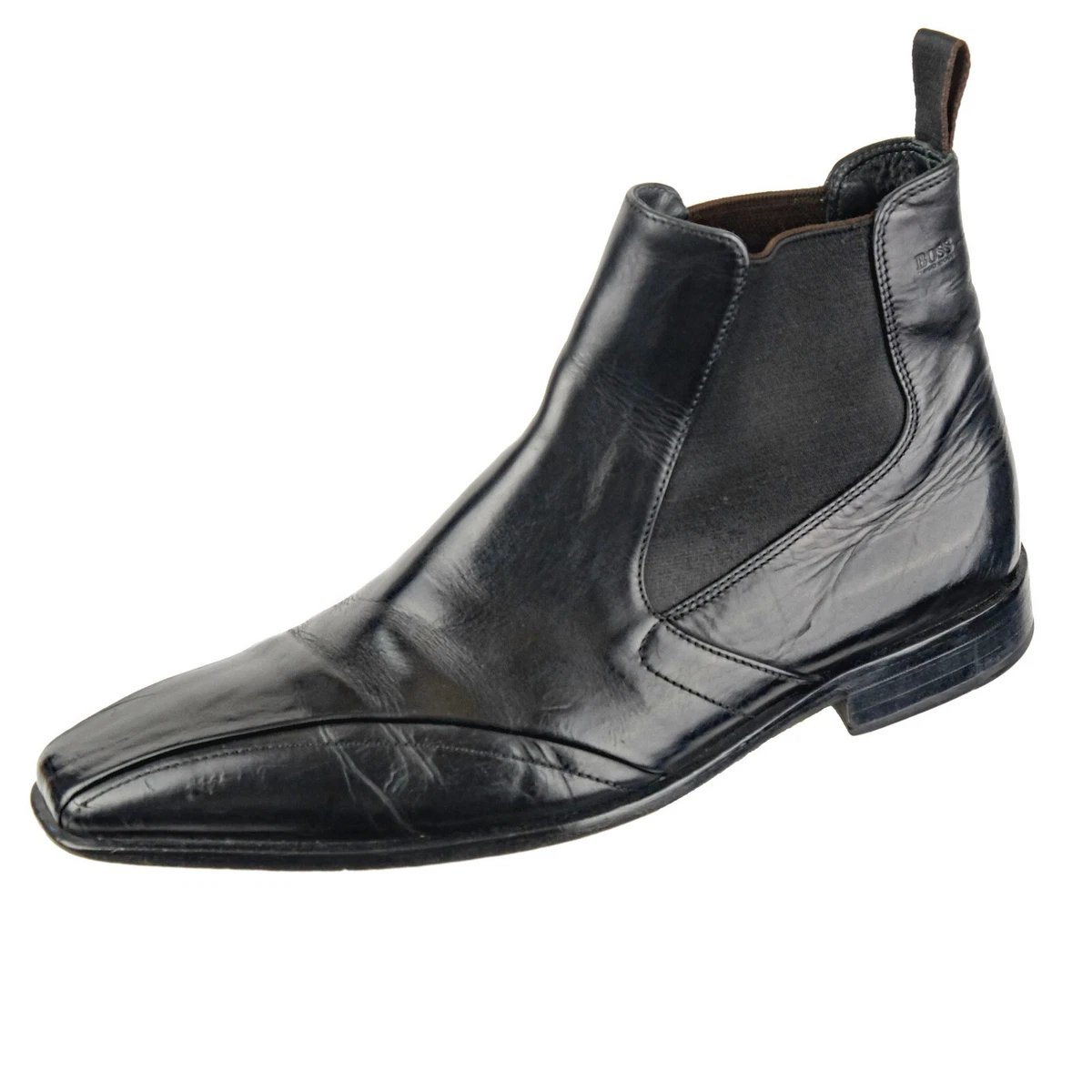 HUGO BOSS Sz. 7 UK 8 US Ankle Boots Slip On Men s Made in Italy Black Leather