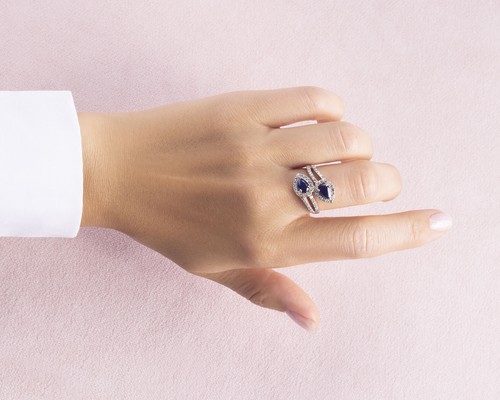 Luxury 1.85 Ct Pear-Cut Shape Blue Sapphire & Diamond Ring | 14k Rose Gold - Picture 9 of 9