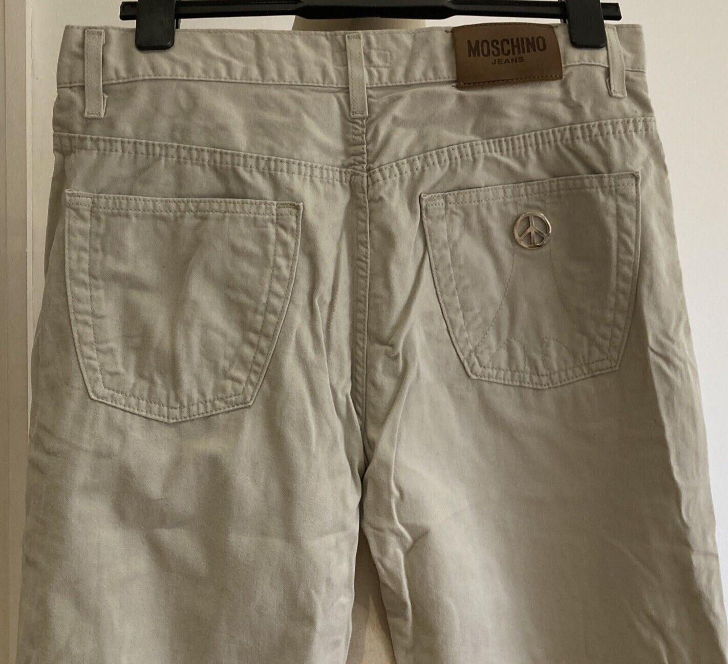 Rare Vintage Moschino Beige Cotton Jeans, Size 36, Tapered Leg, Classic Fit, VGC 2