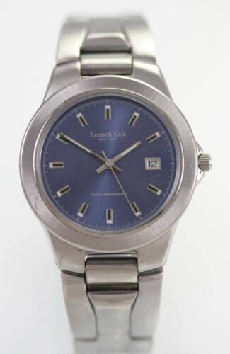 Kenneth Cole Blue Mens ALL Stainless Steel Silver 100m Quartz Battery Watch - Picture 1 of 3