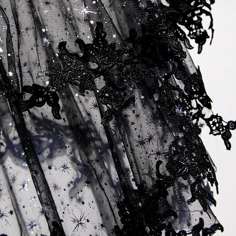 Ladies Glitter Lace Mesh Cape Shawl Flower Sheer Cloak Evening Elegant Cocktail - Image 2 of 4