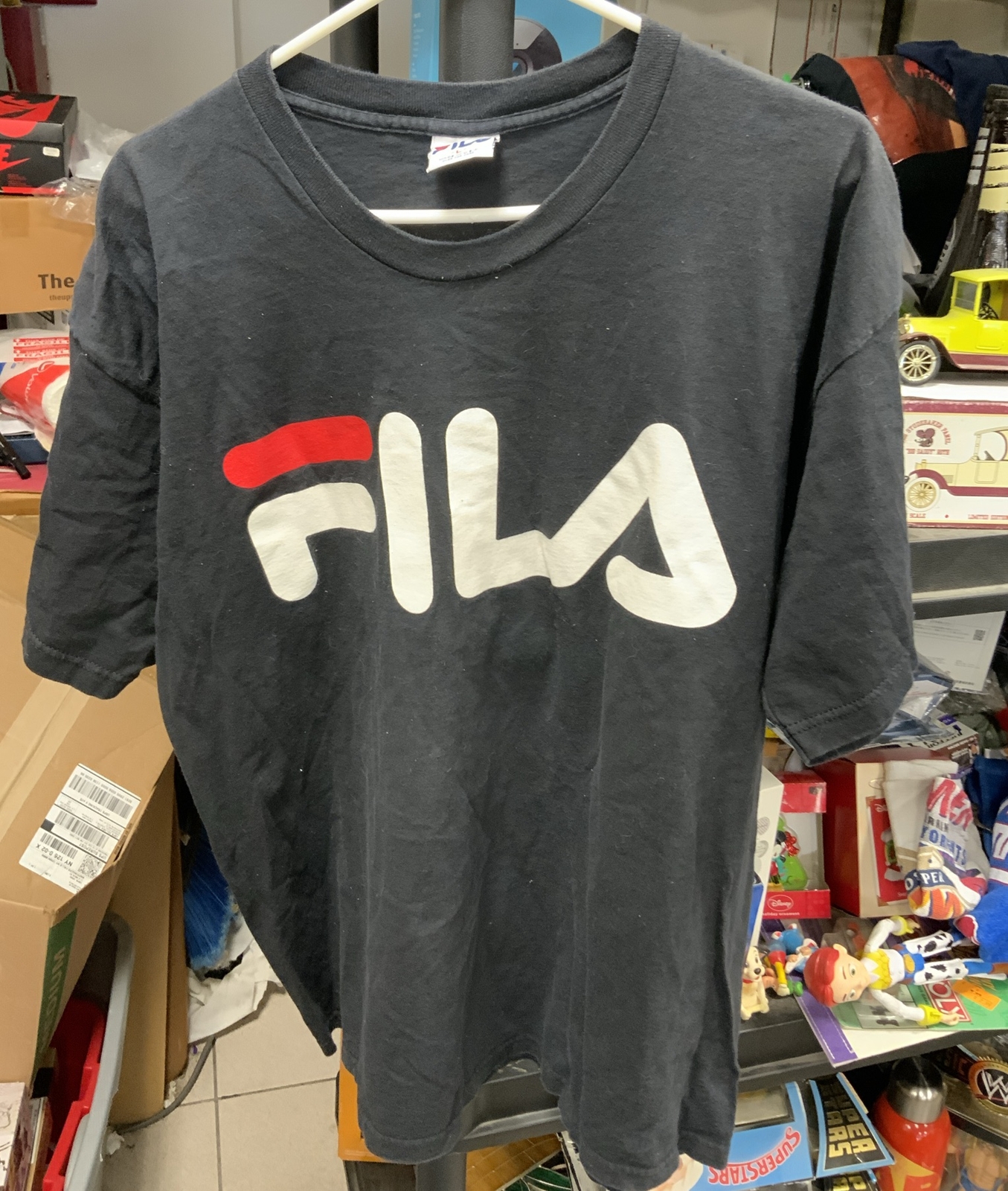 Camicia da uomo vintage Fila grande logo anni '90 vintage blu navy taglia large made in USA