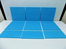 Lego 9 pc. Light Blue Studded Base Plate,s Lot {WASHED}